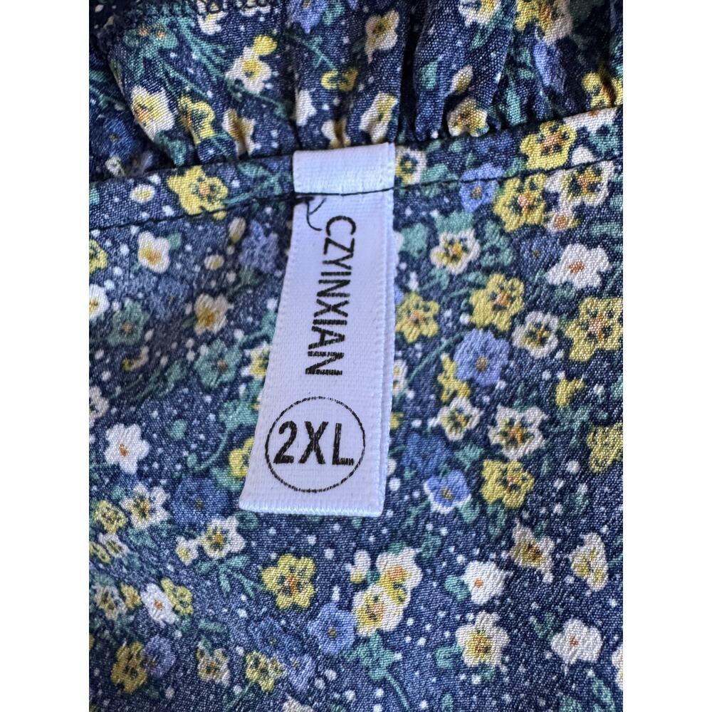 CzYinXian Blue Floral Maxi Dress Sleeveless Ruffle Hem Size 2XL - Picture 8 of 9